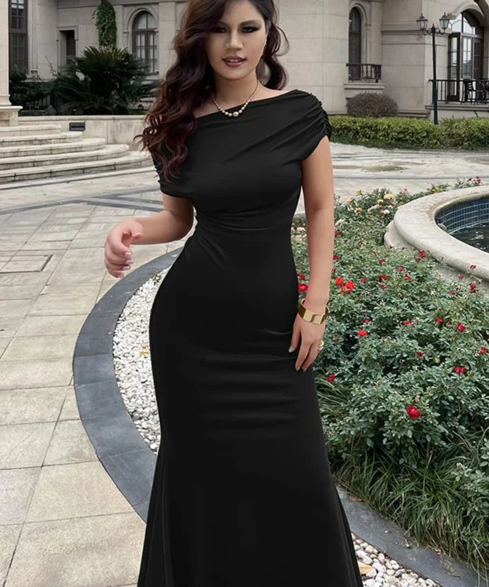 Sheath Customed Simple Black Evening Dress Mermaid O-Neck Satin Sleeveless Party Prom Gowns Pleated Vestidos De Fiesta New 2024
Sheath Customed Simple Black Evening Dress Mermaid O-Neck Satin Sleeveless Party Prom Gowns Pleated Vestidos De Fiesta New 2024