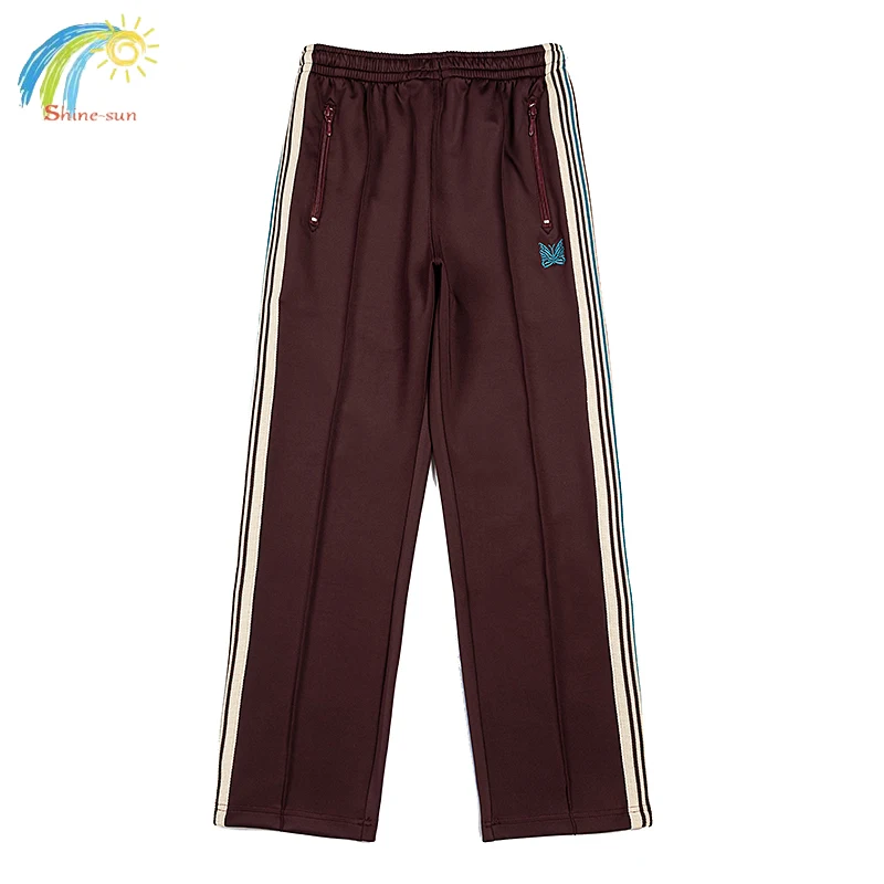 New Casual High Quality Needles Trousers Men Women Webbing Striped Sweatpants Butterfly Embroidery Classic Brown Pants
New Casual High Quality Needles Trousers Men Women Webbing Striped Sweatpants Butterfly Embroidery Classic Brown Pants