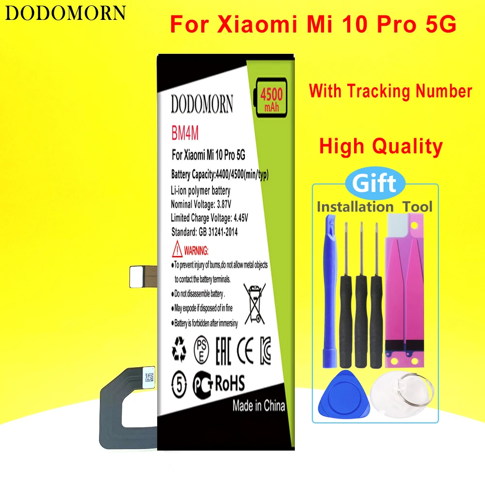 DODOMORN BM4M BM4N Battery For Xiaomi Mi 10 Pro 5G Xiaomi 10Pro Mi10 5G Phone+Tracking Number
DODOMORN BM4M BM4N Battery For Xiaomi Mi 10 Pro 5G Xiaomi 10Pro Mi10 5G Phone+Tracking Number