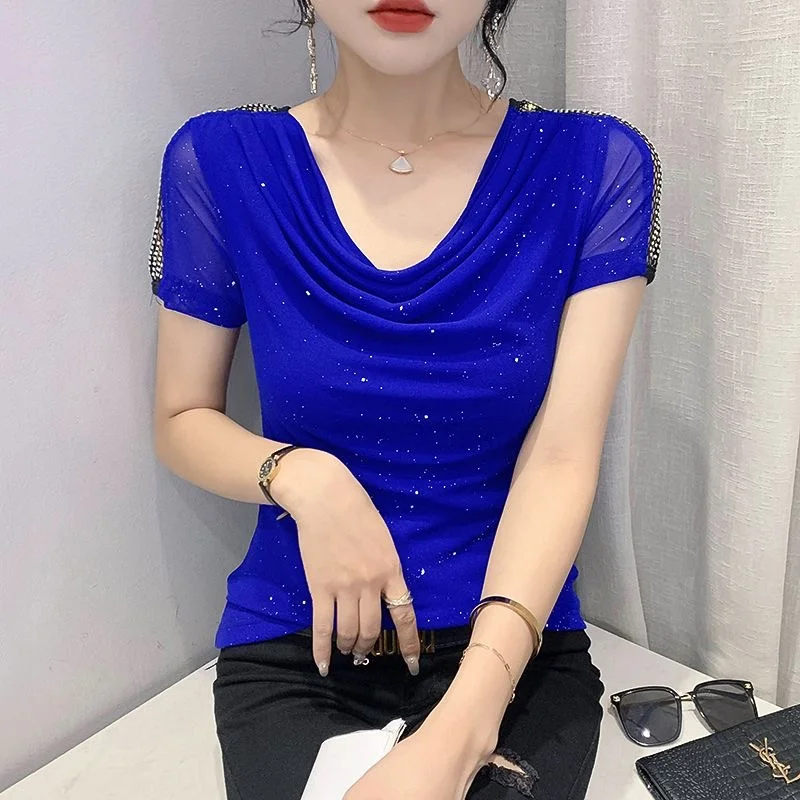 Woman Spring Summer Style Blouses Shirts Lady Casual Short Sleeve V-Neck Mesh Patchwork Blusas Tops DD9446
Woman Spring Summer Style Blouses Shirts Lady Casual Short Sleeve V-Neck Mesh Patchwork Blusas Tops DD9446