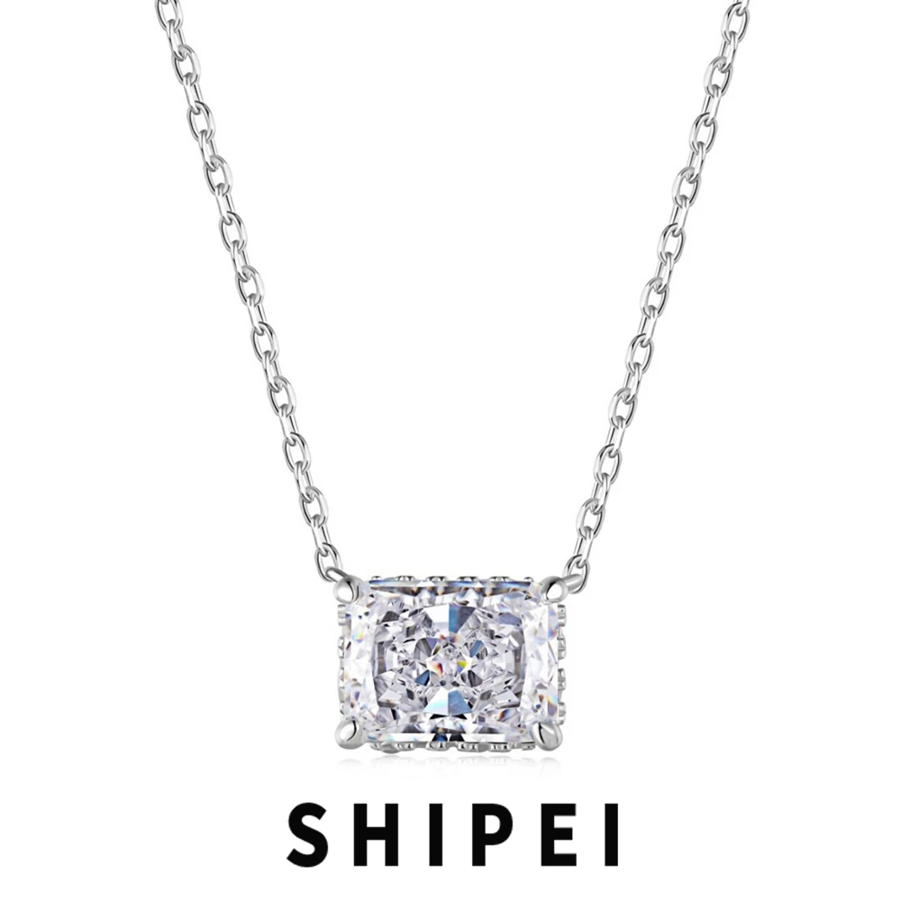 

SHIPEI Solid 925 Sterling Silver Crushed Ice Cut 6*8MM White Sapphire Gemstone Pendant Necklace Fine Jewelry for Women Wholesale