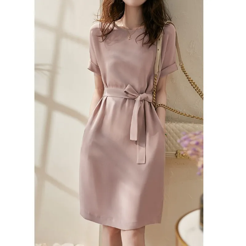 Women's Lacing Solid Dress, Elegant O-Neck, Short Sleeve, Slim Office Lady Dresses, High Quality, New, 2024 Summer
Women's Lacing Solid Dress, Elegant O-Neck, Short Sleeve, Slim Office Lady Dresses, High Quality, New, 2024 Summer