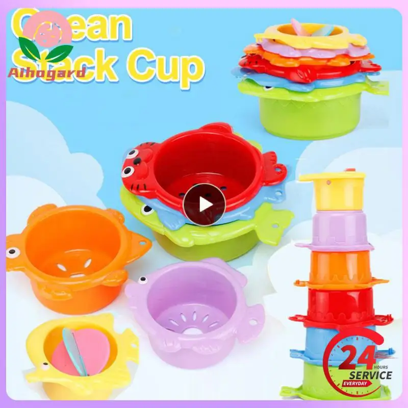 

Funny Stacking Cup Science Education Bathtub Toy Cartoon Little Fish Hourglass Stack Cup Bath Toys Beach Play Toys