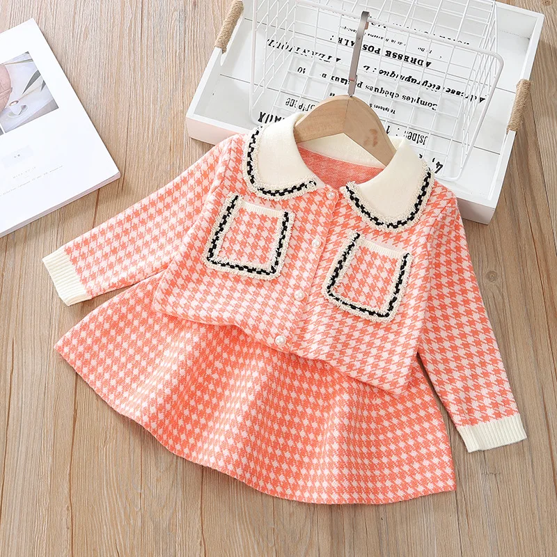 Girls Houndstooth Small Fragrance Knitted Cardigan Jacket + Short Skirt Two-piece Set Wool Skirt Girls Knitted Skirt Suit
Girls Houndstooth Small Fragrance Knitted Cardigan Jacket + Short Skirt Two-piece Set Wool Skirt Girls Knitted Skirt Suit