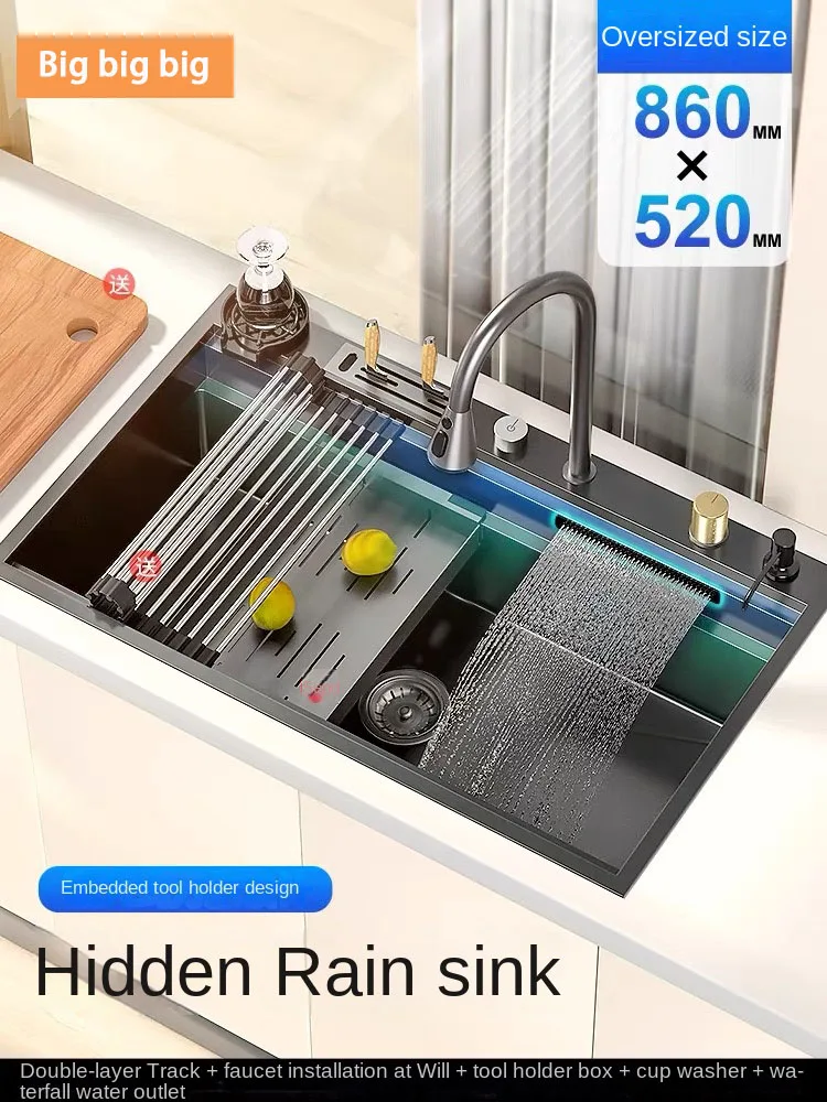 Waterfall Kitchen Sink Stainless Steel Sink Large Single Slot Above Mount Apron Front Dishwasher Smart Wash Basin Sink Faucet
Waterfall Kitchen Sink Stainless Steel Sink Large Single Slot Above Mount Apron Front Dishwasher Smart Wash Basin Sink Faucet