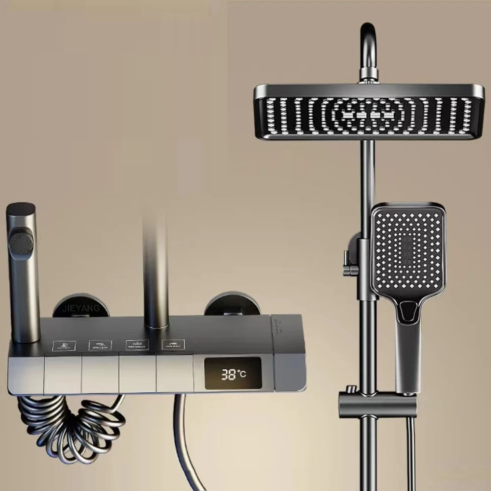 Набор смесителей для душа, кран для горячей и холодной воды с ЖК-дисплеем температуры, дождевая душевая лейка «Водопад», аксессуары для ванной комнаты
Набор смесителей для душа, кран для горячей и холодной воды с ЖК-дисплеем температуры, дождевая душевая лейка «Водопад», аксессуары для ванной комнаты
