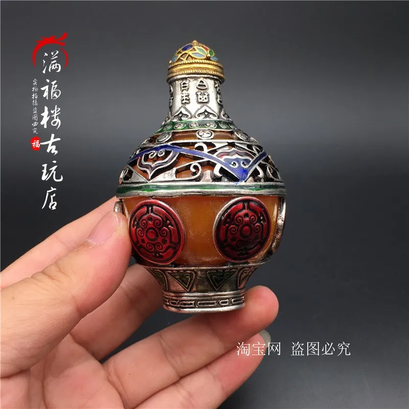 

Republic collection, exquisite spoon snuff bottle, round hollow collection, silver smoking exquisite gifts