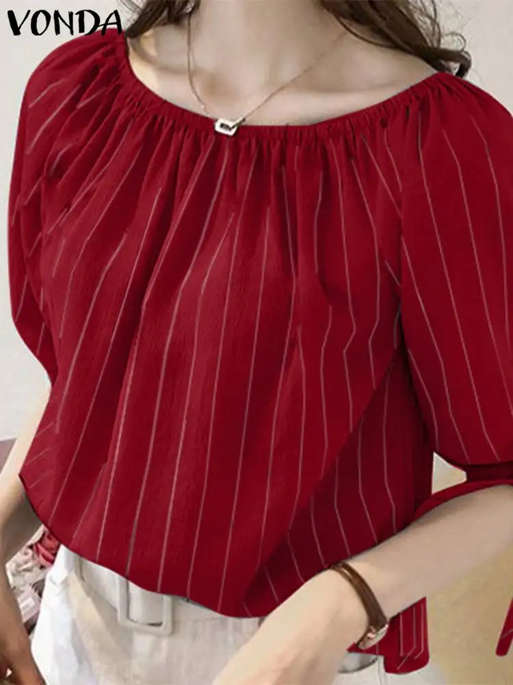 Striped Shirts 2023 VONDA Women Elegant Blouse Summer Casual Puff Sleeve Loose O Neck Tunic Tops Fashion Party Blusas Femininas
Striped Shirts 2023 VONDA Women Elegant Blouse Summer Casual Puff Sleeve Loose O Neck Tunic Tops Fashion Party Blusas Femininas