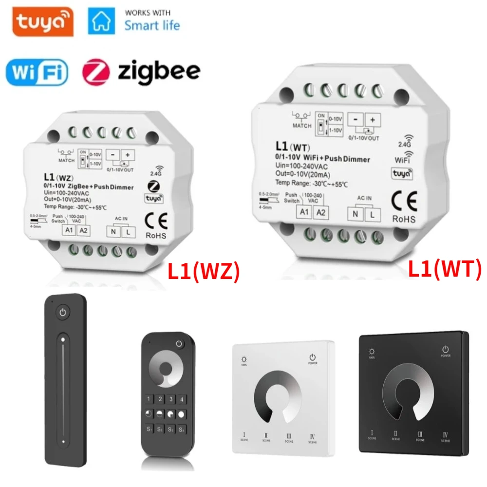 

0/1-10V Tuya Smart WiFi Zigbee LED Dimmer Controller Push Dimmer R11/L1(WT)/L1(WZ)/RT6/TW1 Smart Life APP Control 110V 220V 230V