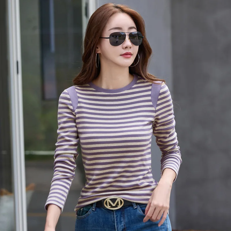 New Women's Ladies Long-sleeved Striped T-shirt Spring and Autumn Women's Bottoming Shirt Elastic Slim Casual Women's T-shirt
New Women's Ladies Long-sleeved Striped T-shirt Spring and Autumn Women's Bottoming Shirt Elastic Slim Casual Women's T-shirt