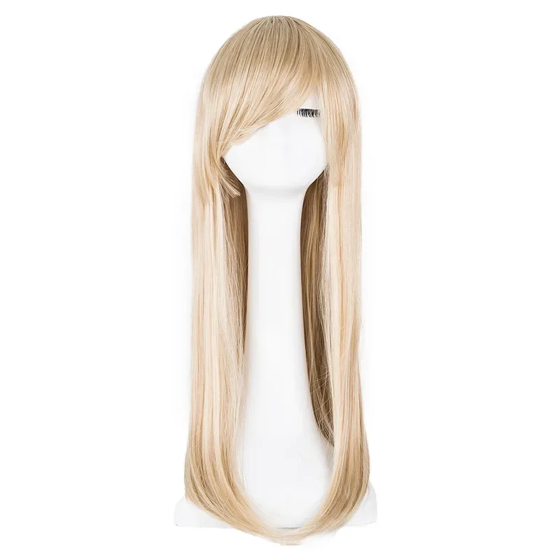 

Long Wavy Wig Synthetic Heat Resistant Inclined Fringe Bangs Blonde Hair Costume Peruca Party Salon Women Hairpiece
