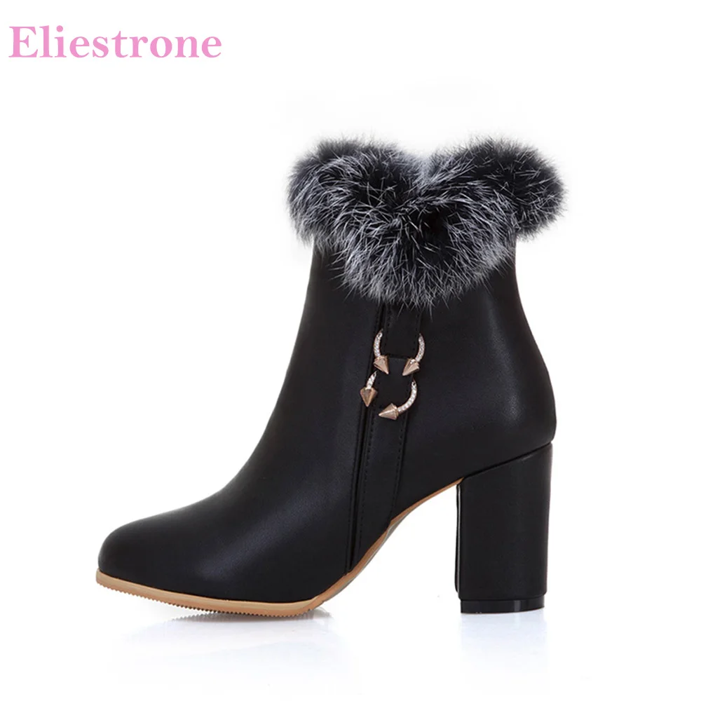 

Brand New Winter Comfortable White Black Women Mid Calf Boots High Square Heels Lady Shoes SY631 Plus Big Size 12 33 43 47 52