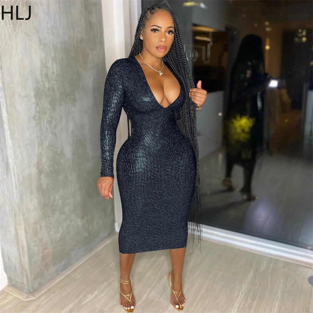 HLJ Sexy Deep V Sequins Party Nightclub Dresses Women Long Sleeve Bodycon Mid Dress Fashion Solid Color Slim Vestidos Clothing
HLJ Sexy Deep V Sequins Party Nightclub Dresses Women Long Sleeve Bodycon Mid Dress Fashion Solid Color Slim Vestidos Clothing