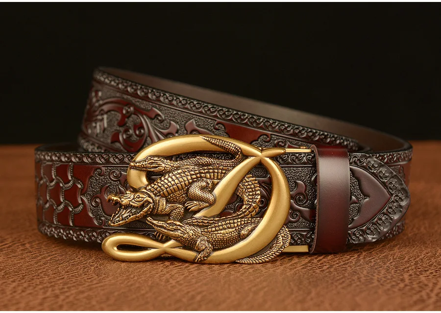 SupSindy Men Genuine Leather Belt Luxury Gold Crocodile Metal Automatic Buckle Cowhide Belts for Men Jeans Waistband Male Strap SupSindy Men Genuine Leather Belt Luxury Gold Crocodile Metal Automatic Buckle Cowhide Belts for Men Jeans Waistband Male Strap