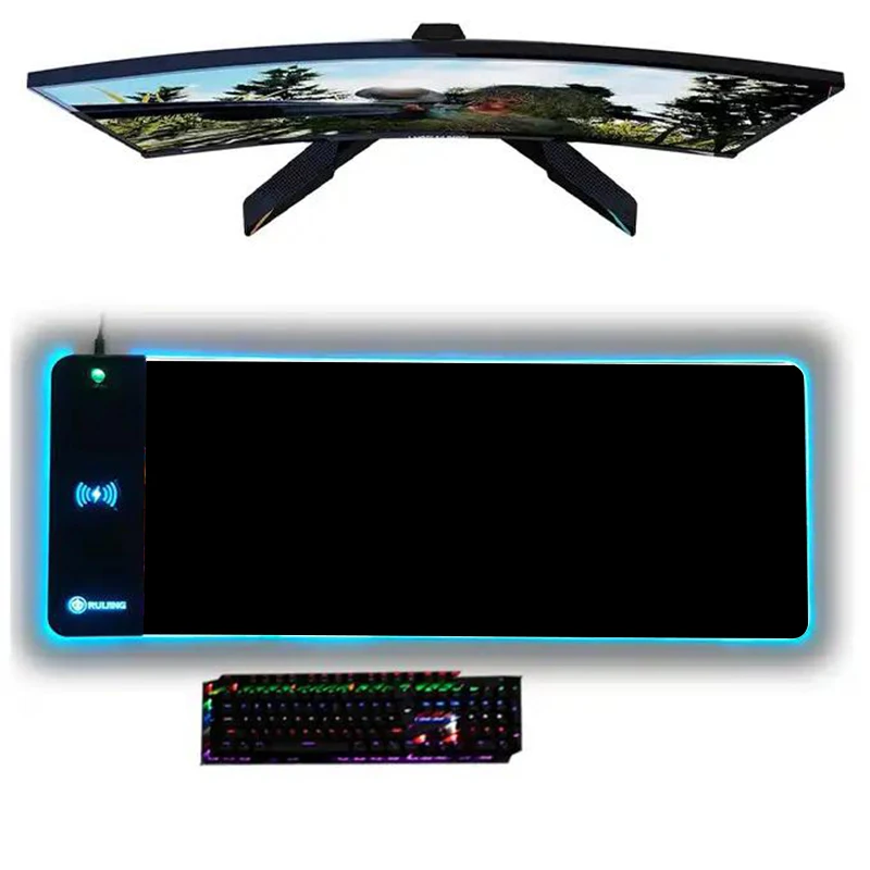 

Mairuige Black Mouse Pad with 15W Wireless Mouse Pad Gamer RGB Gaming Mousepad Keyboard Non-Slip LED Light Mobile Phone Charger