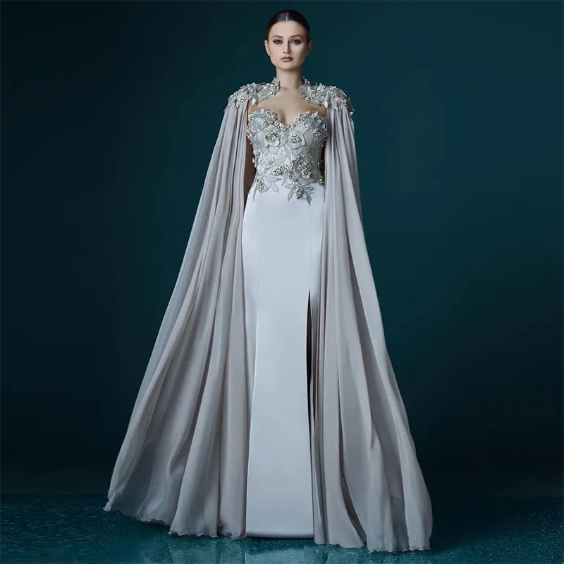 

New Elegant Long Cloak Appliques Straight Evening Dress Exquisite Prom Lady Maxi Gown Flowing Event Celebrity Long Dresses