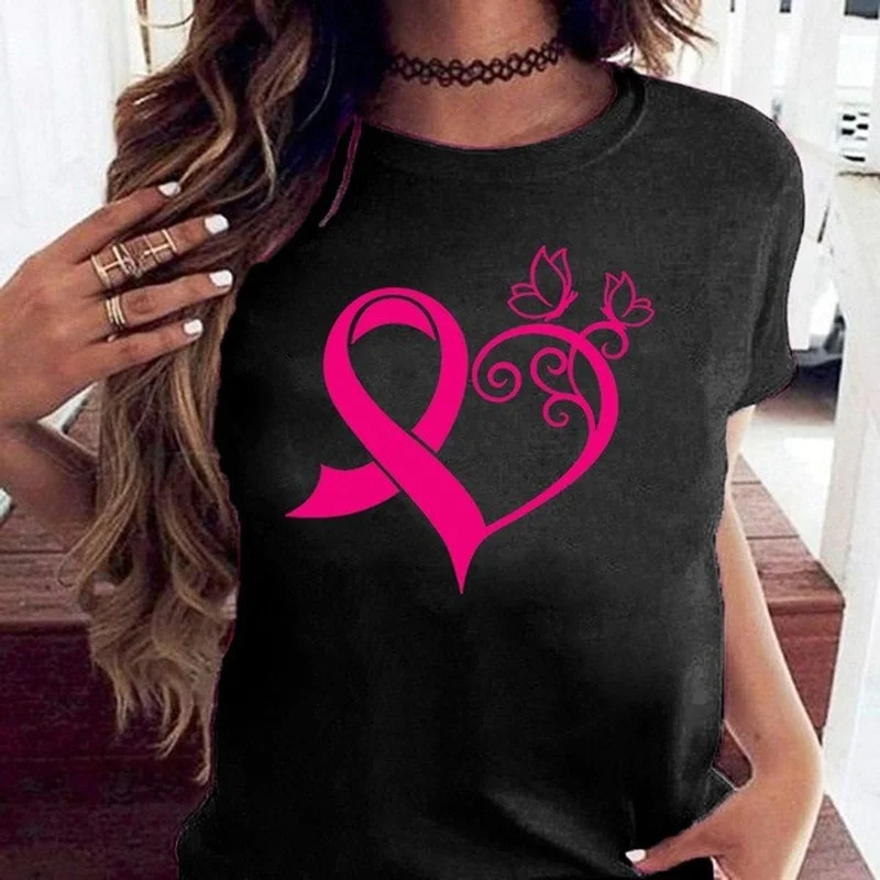 Pink Ribbon Heart Print Women T Shirt Short Sleeve O Neck Loose Women Tshirt Ladies Tee Shirt Tops Camisetas Mujer
Pink Ribbon Heart Print Women T Shirt Short Sleeve O Neck Loose Women Tshirt Ladies Tee Shirt Tops Camisetas Mujer