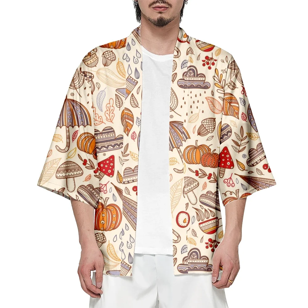 

Summer Kimono Men's and Women's 2024 Japanese Traditional Kimono Fashion Mushroom Pumpkin Cardigan Cosplay Beach Shirt Bathrobes