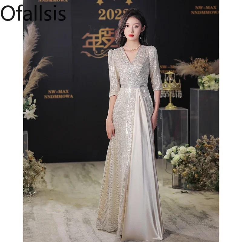 Ofallsis Champagne V neck Half Sleeve Sequins Evening Dress 2023 New Autumn Winter Elegant Long Host Adult Performance Dresses
Ofallsis Champagne V neck Half Sleeve Sequins Evening Dress 2023 New Autumn Winter Elegant Long Host Adult Performance Dresses