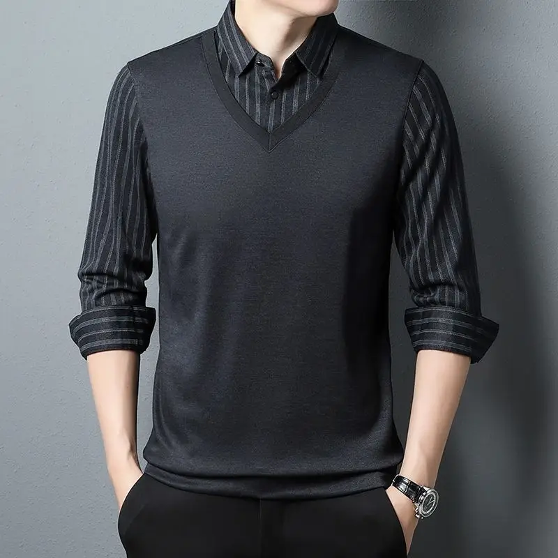 Spring and Autumn Men's Solid Color Fashion Casual Long Sleeve Fake Two Piece T-shirt Polo Shirt Pullover Button Striped Tops
Spring and Autumn Men's Solid Color Fashion Casual Long Sleeve Fake Two Piece T-shirt Polo Shirt Pullover Button Striped Tops