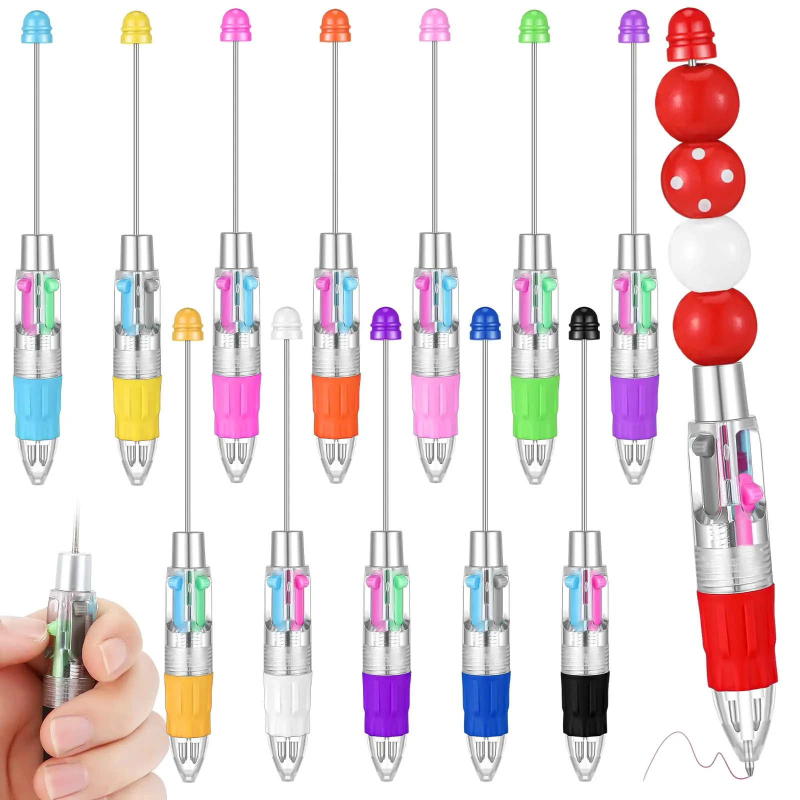 

13pcs DIY Four-Color Beaded Ballpoint Pen Cute Beadable Pens Cartoon 4 Color Retractable Rollerball Pen Student School Gift