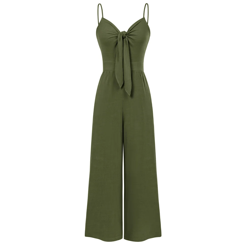 

Zexxxy Women Jumpsuit Summer New Spaghetti Straps V-Neck Knotted Bodice Ankle Playsuit Fashion Casual Straight Jumpsuits