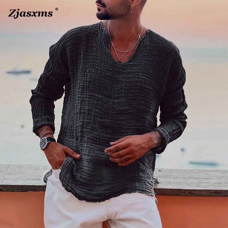 Spring Summer Long Sleeve Solid Streetwear T Shirts Vintage Pleated Ripped O Neck Blouse Clothes Men's Casual Loose Pullover Top
Spring Summer Long Sleeve Solid Streetwear T Shirts Vintage Pleated Ripped O Neck Blouse Clothes Men's Casual Loose Pullover Top