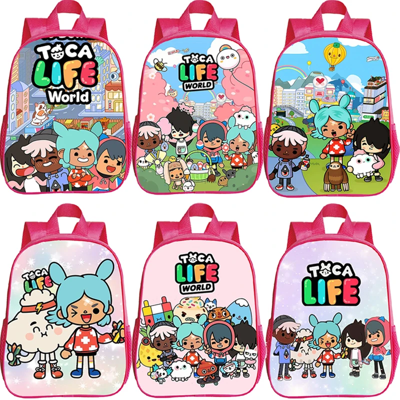 

Розовые рюкзаки для девочек, детские сумки с принтом Toca Life World, ранцы для детского сада и школы, Детская сумка для книг, рюкзак для дошкольного малыша