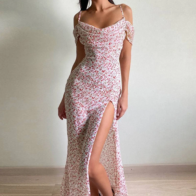 Elegant Sweet Ladies Floral Maxi Dresses Spaghetti Straps Drape Pleated High-waist Off Shoulder Slim Split Dress 2022 Party Club
Elegant Sweet Ladies Floral Maxi Dresses Spaghetti Straps Drape Pleated High-waist Off Shoulder Slim Split Dress 2022 Party Club
