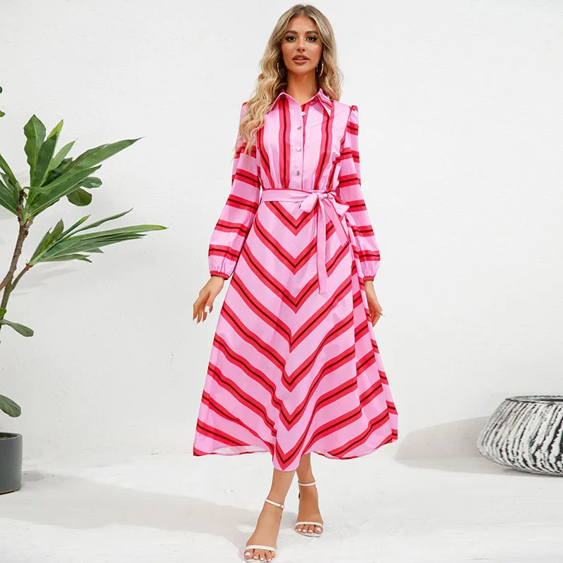 2023 Fashion Women casual dresses Spring Autumn Long sleeve Streetwear Party Pink Striped shirt dress
2023 Fashion Women casual dresses Spring Autumn Long sleeve Streetwear Party Pink Striped shirt dress