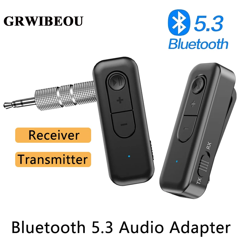 

GRWIBEOU 2 in 1 BT 5.3 Transmitter Receiver 3.5mm BT Adapter Adapter for Car for TV/Headphone/Speakers/Car Stereo/Home Stereo