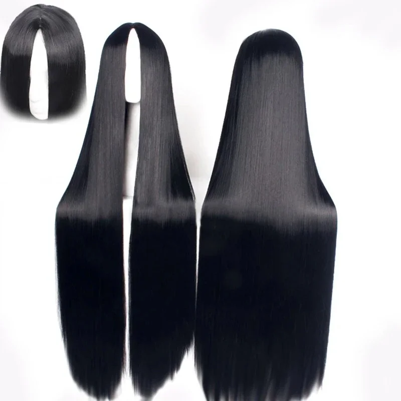 

Anime Basic 100 CM Long Straight black wigs for Women Universal Cartoon Cosplay Wig white black Central Parting Wigs