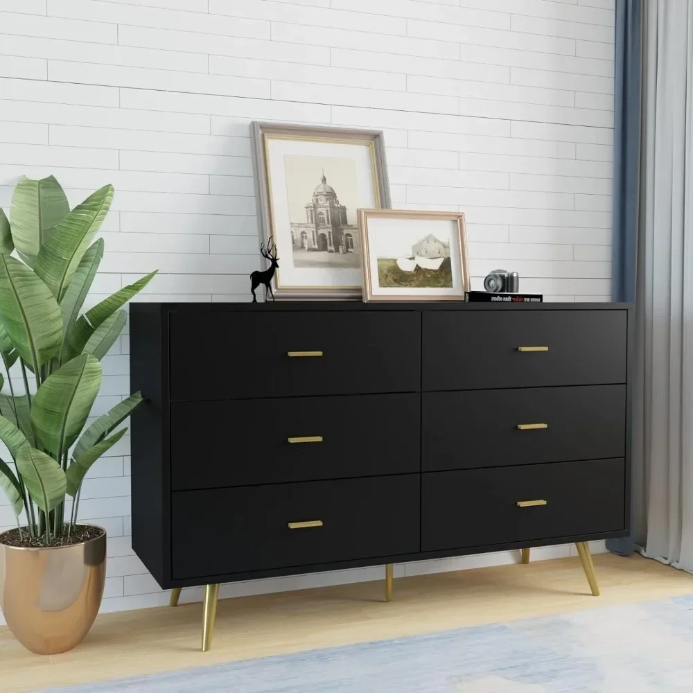 

6 Drawer Dresser, Modern Wood Dresser for Bedroom with Wide Drawers and Metal Handles, Storage Chest of Drawers ,Dressers