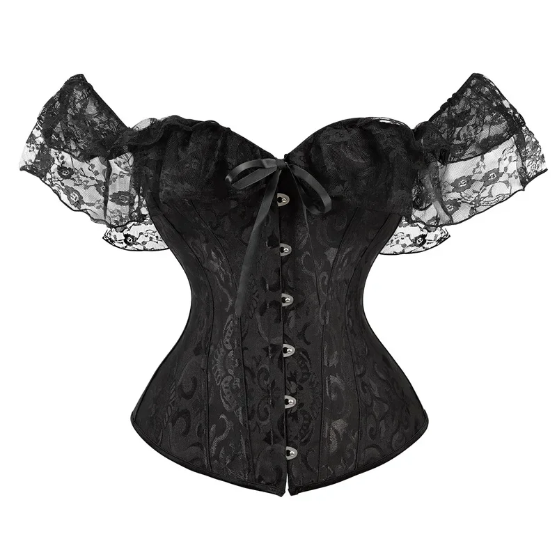 

Sexy Corset Top Plus Size Overbust Corselet Floral Lace Up Bustiers & Corsets Straps Sleeve Vintage Burlesque Costumes