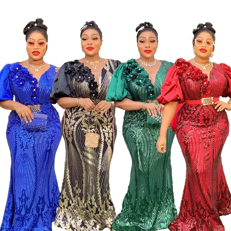 

Африканские платья для женщин, новинка 2024, модное женское платье с блестками, вечернее длинное платье, Дашики из Анкары, наряды, халат, африканская одежда