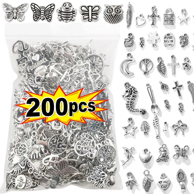 

100/200pcs Tibetan Silver Mixed Pendant Animals Charms Beads for Jewelry Making Bracelet Earrings Necklace DIY Craft Art Charms