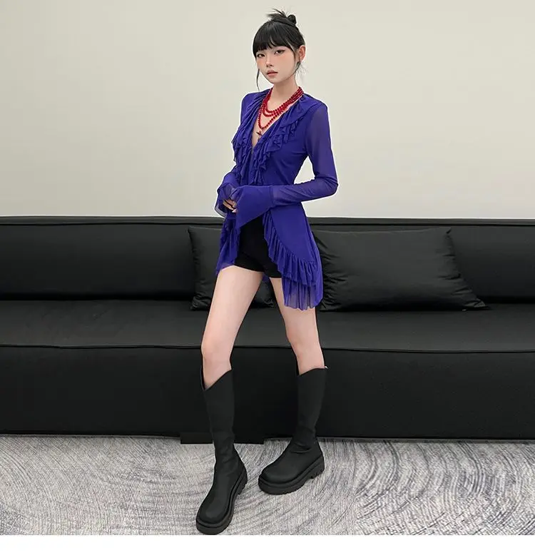 Korean Blouse Women's Clothing V-neck Long Sleeve Tunic Shirts Camisas De Mujer Heavy Ruffles Spring Summer Gauze Blouses Tops Korean Blouse Women's Clothing V-neck Long Sleeve Tunic Shirts Camisas De Mujer Heavy Ruffles Spring Summer Gauze Blouses Tops