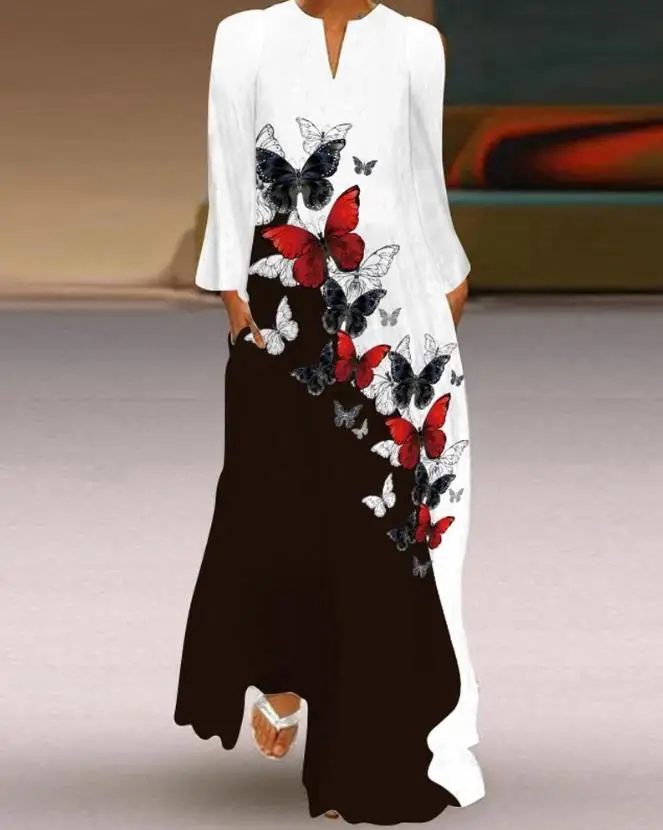 Retro New Dresses For Women 2023 Temperament Butterfly Print Long Sleeve Maxi V-Cut Vacation Casual Straight Women's Dress
Retro New Dresses For Women 2023 Temperament Butterfly Print Long Sleeve Maxi V-Cut Vacation Casual Straight Women's Dress