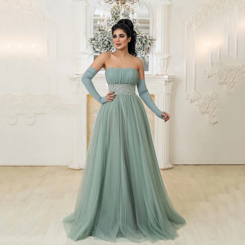 UZN Chic A-Line Chiffon Evening Dresses Strapless Sleeveless Prom Dress Back Bow Saudi Arabia Long Party Gowns Custom Size
UZN Chic A-Line Chiffon Evening Dresses Strapless Sleeveless Prom Dress Back Bow Saudi Arabia Long Party Gowns Custom Size