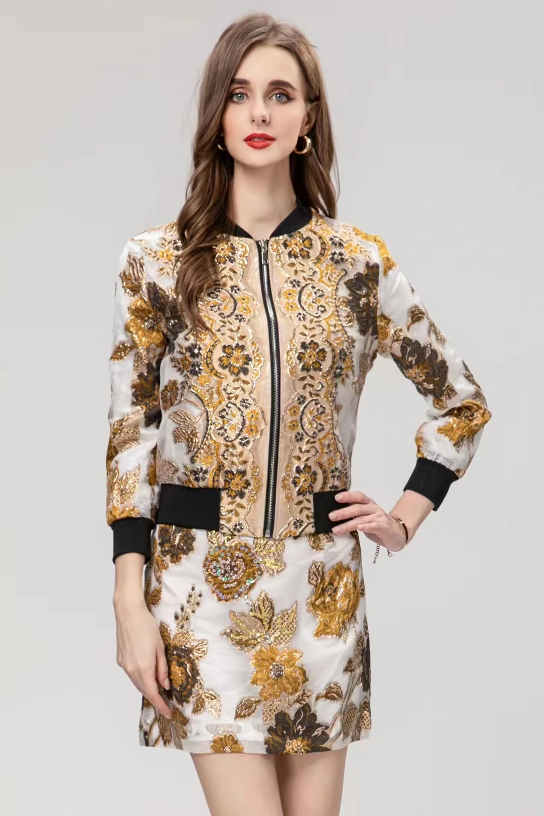 Fashion Sweater Set Of 2 Pieces 2023 Autumn Flocked Embossed Gold Jacquard Jacket Beads High Waist Skirt
Fashion Sweater Set Of 2 Pieces 2023 Autumn Flocked Embossed Gold Jacquard Jacket Beads High Waist Skirt