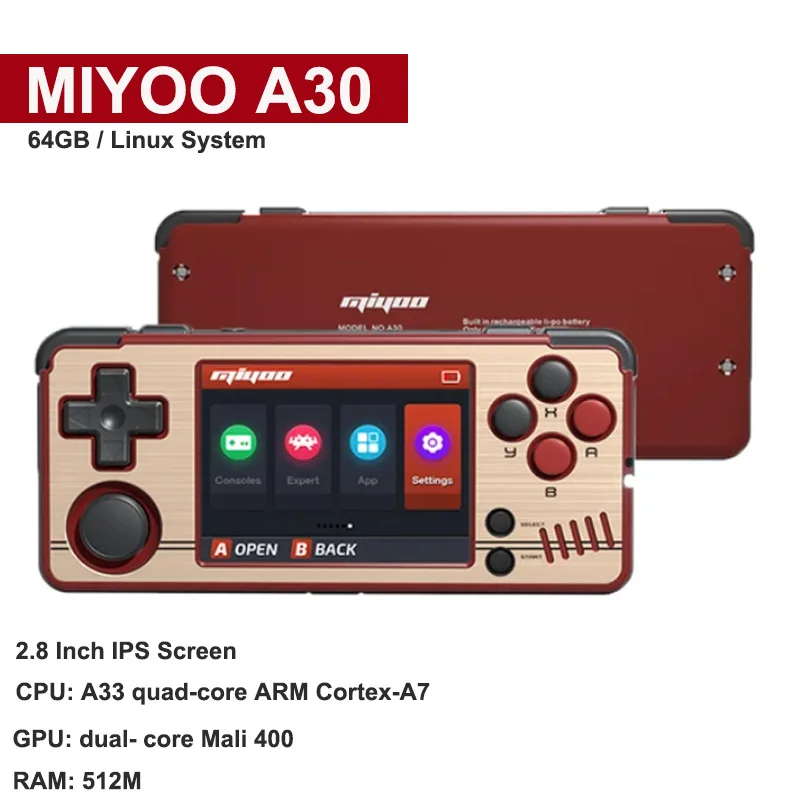 Miyoo A30 Mini Handheld Game Console 2.8'' IPS Screen Portable Retro Pocket Game Player Linux System Video Game Consola
Miyoo A30 Mini Handheld Game Console 2.8'' IPS Screen Portable Retro Pocket Game Player Linux System Video Game Consola