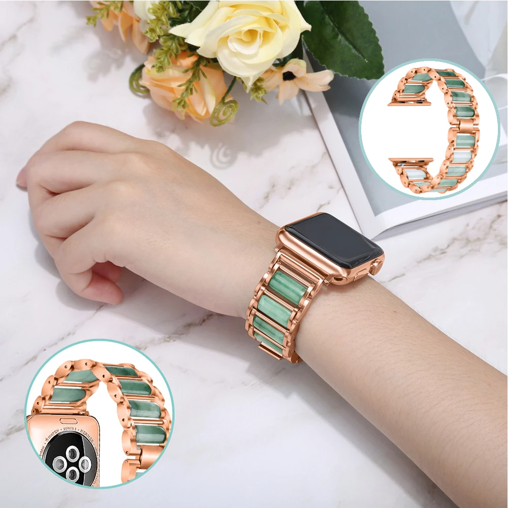 

Jadeite Jewelry Strap for Apple Watch 45mm 41mm 44mm 40mm 42mm 38mm Metal Wristband for iWatch Series 8 7 6 5 4 3 SE Ultra 49mm