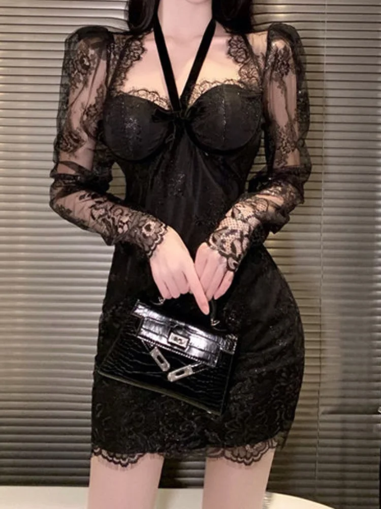QWEEK Sexy Lace Black Halter Mini Dress Night Club Party Evening Bodycon Wrap Short Dresses New In 2023 Outfits Female
QWEEK Sexy Lace Black Halter Mini Dress Night Club Party Evening Bodycon Wrap Short Dresses New In 2023 Outfits Female