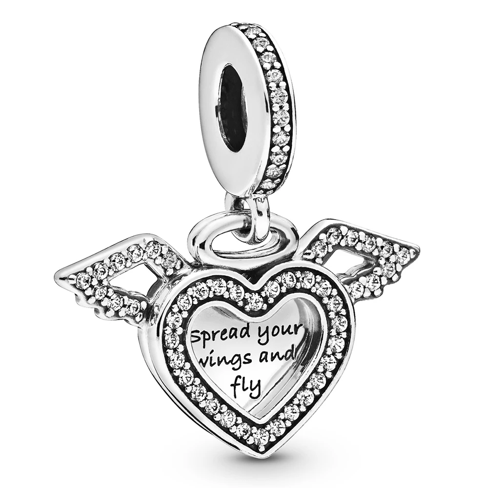 

Genuine 925 Sterling Silver Charm Heart & Angel Wings Charm Beads Fit Women Pan Bracelet & Necklace DIY Jewelry