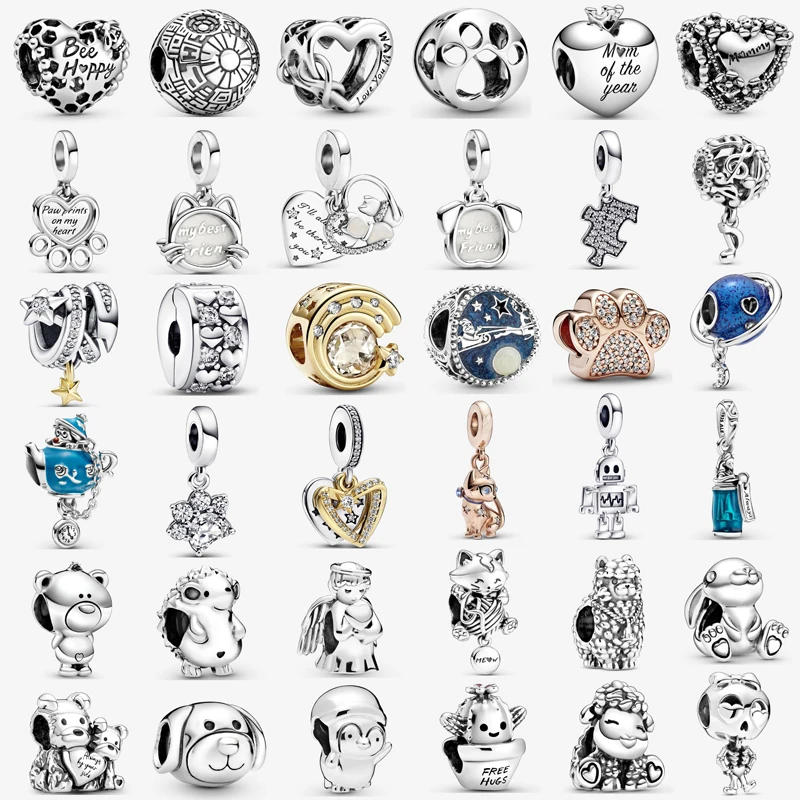 

New Fashion Charm Original Kitten Mirror Footprint Meteor Beads Fit Original Pandora Ladies Bracelet Jewelry Accessories Gift