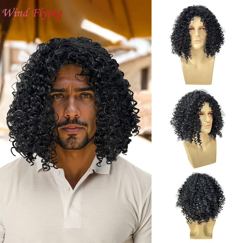 

WIND FLYING Fashion Wig Headgear Male Short Curly Hair Fluffy Chemical Fiber Mechanism Hairstyles High Temperature Wire Wig Sets