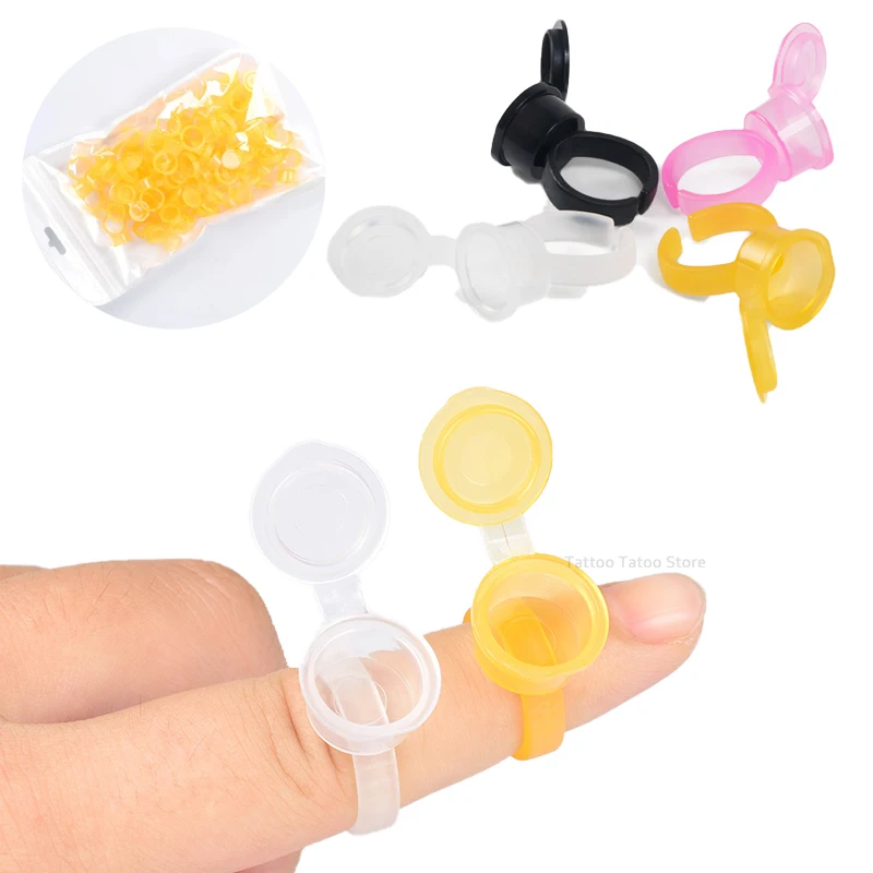 

100Pcs Disposable Tattoo Ink Caps Microblading Permanent Pigment Cap Ring Makeup Eyelash Glue Nail Gel Tattoo Ring Cup Container