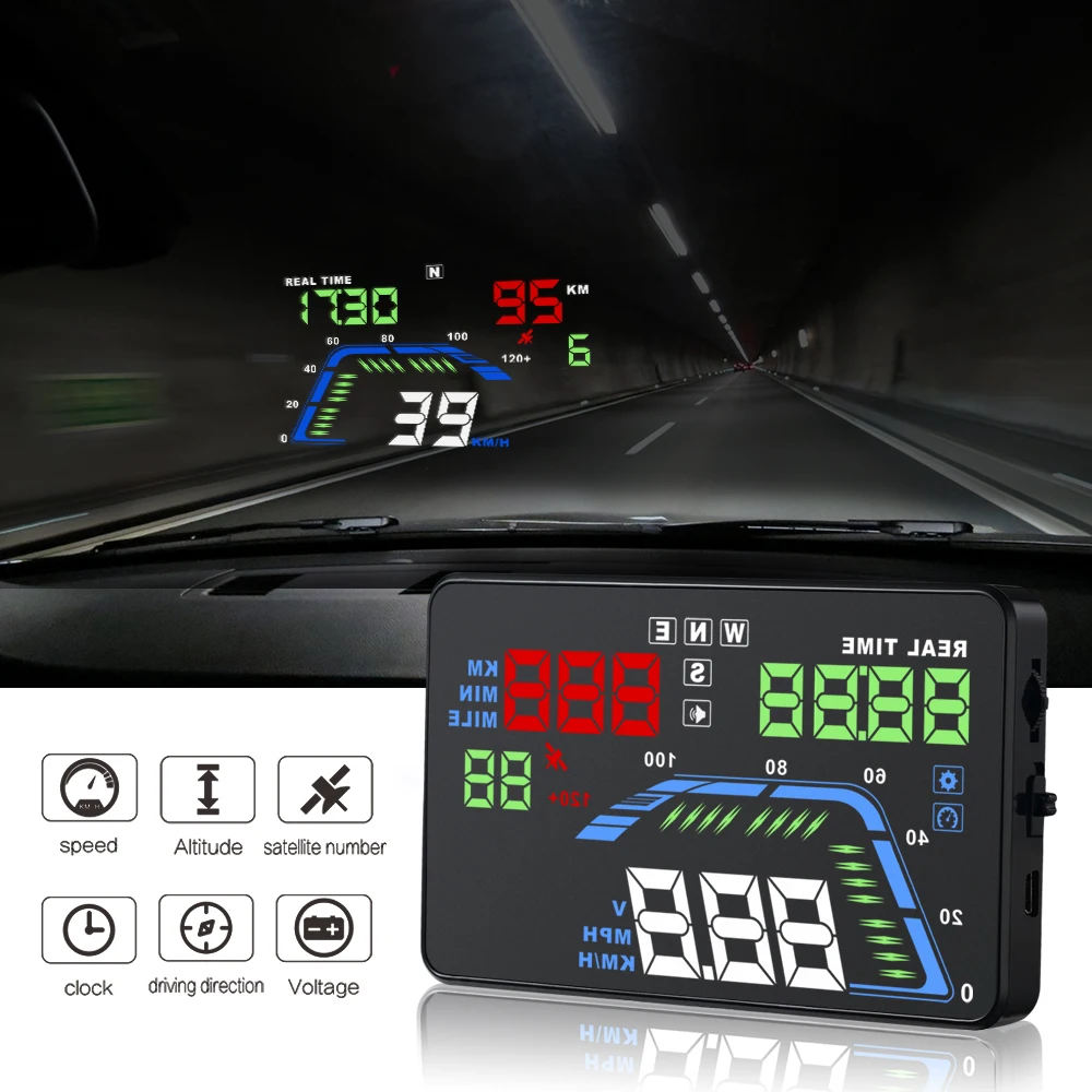 

Q7 GPS дисплей HUD цифровой спидометр Электроника автомобильный проектор на лобовое стекло сигнализация скорости автомобильные электронные аксессуары