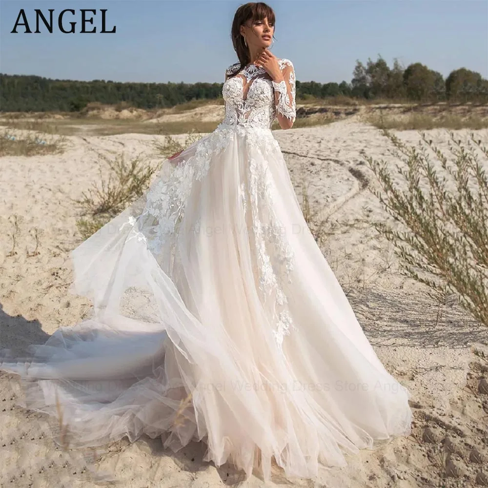 ANGEL Exquisite Lace Cut-Out Appliques Long Sleeves A-Line Wedding Dress For Women Button Decoration Illusion Back Bridal Gowns
ANGEL Exquisite Lace Cut-Out Appliques Long Sleeves A-Line Wedding Dress For Women Button Decoration Illusion Back Bridal Gowns