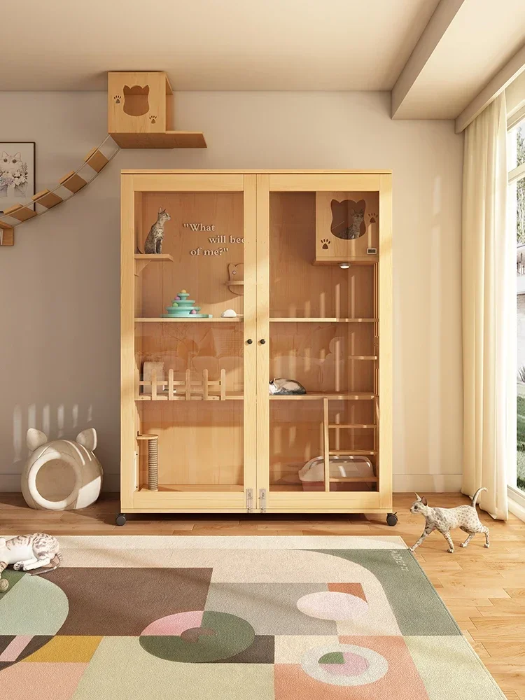 

180 Super Tall Space Solid Wood Cat Villa Deluxe Cage Nest Indoor House Cabin Cabinet 4th Floor Room